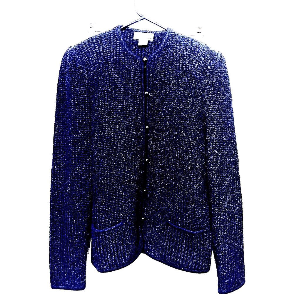 Adele Joyce Womens XL Cardigan Sweater Black Lambswool‎ blend button front VTG